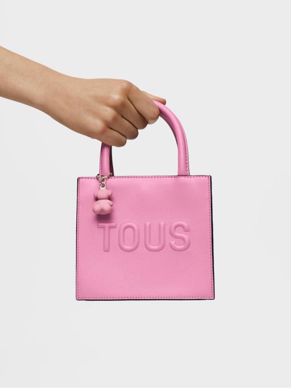 TOUS Pink Mini Leather Top-Handle Tote with Bear Charm
